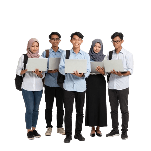 Mahasiswa UNMA Banten belajar bersama dengan laptop